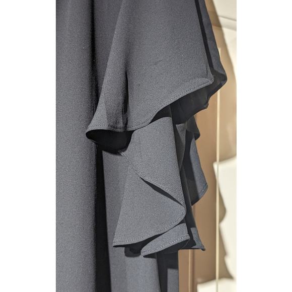 T Tahari Black Flutter Sleeve Smock Neck Tie Front Blouse Womens Sz L - Picture 7 of 12